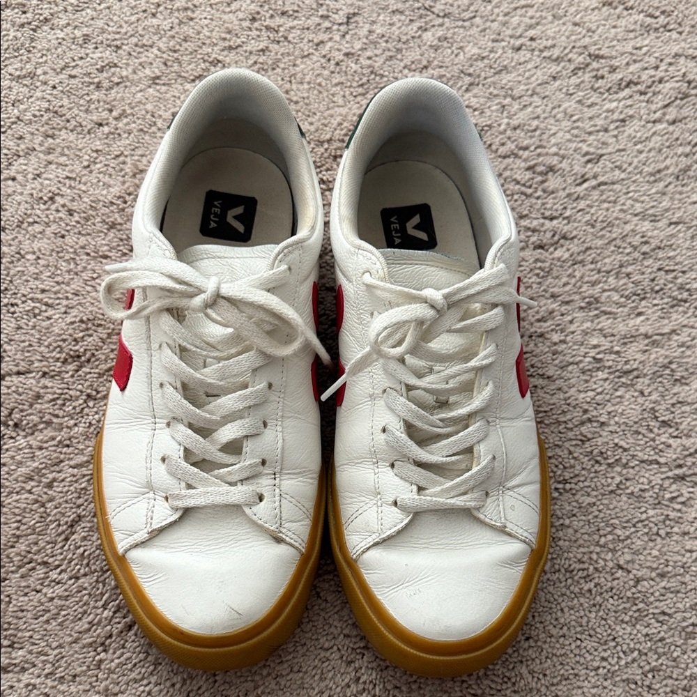 Veja White and Red Sneakers with Gum Sole